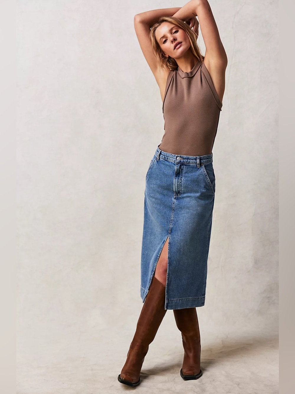 Free People We The Free Wild Roses Midi Skirt Size 24 Front Slit Retro